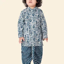 Ethniks Neu-Ron Boys Geometric Printed Mandarin Collar Cotton Silk Kurta with Dhoti Pants-50