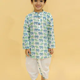 BAESD Boys Animal Mandarin Collar Pure Cotton Straight Kurta with Dhoti Pants-image-79