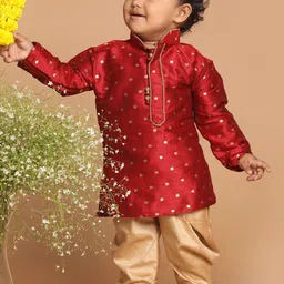 VASTRAMAY Boys Maroon Ethnic Motifs Kurti with Dhoti Pants-picture-32
