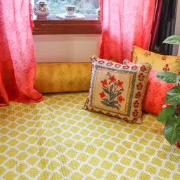 design station Yellow & White Geometric Printed Dhurrie-image-84