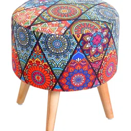 Shadowkart Blue & Pink Ethnic Motifs Printed Wooden Pouffe Ottoman image 3