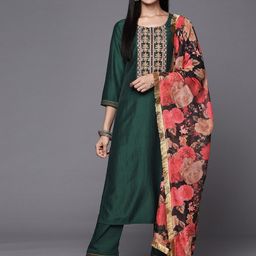 KALINI Ethnic Motifs Yoke Design Thread Work Kurta With Trousers & Dupatta-image-58