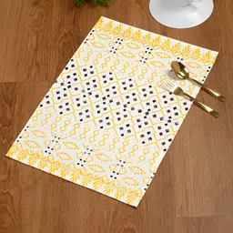 TARAN LIVING Yellow & Blue 4 Pcs Geometric-patterned Cotton Table Placemats-13