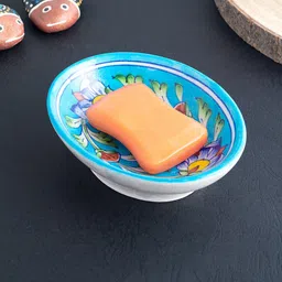 Golden Peacock Turquoise Blue & Green Printed Decorative Soap Dish-30