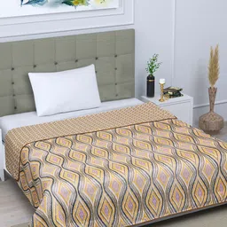ROMEE Yellow & Navy Blue Ethnic Motifs AC Room 300 GSM Single Bed Dohar-image-8