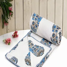 CHICERY White & Turquoise Blue Floral AC Room 210 GSM Cotton Double Bed Dohar-image-32