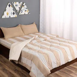 Saral Home Beige & White Striped Mild Winter 210 GSM Double Bed Quilt-image-5