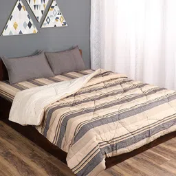 Saral Home Brown & Grey Striped Mild Winter 210 GSM Cotton Double Bed Quilt-image-54
