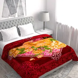 Spangle Maroon & Green Floral Microfiber Heavy Winter 500 GSM Double Bed Blanket-image-10