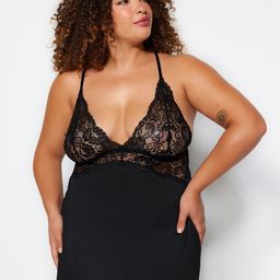 Trendyol Plus Size Shoulder Straps Self Design Baby Doll-18