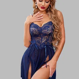 Krelin Self Design Shoulder Straps Net Lace Baby Doll-image-54