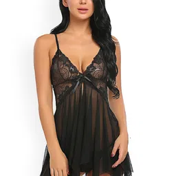 Xivir Women Self Design Shoulder Strap Net Baby Doll with Briefs-picture-18