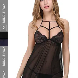 PIBU Pack Of 2 Net Halter Neck Baby Doll-picture-24