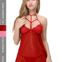 PIBU Pack Of 2 Net Halter Neck Baby Doll-picture-55