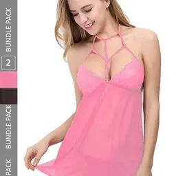 PIBU Pack Of 2 Halter Neck Net Baby Doll-picture-1