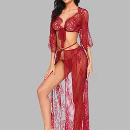 FIMBUL Self Designed Net Baby Doll with Asymmetric-2