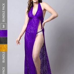 PIBU Pack of 3 Halter Neck Net Baby Doll-picture-38