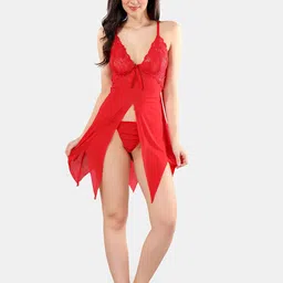 Be You Net Self Design Baby Doll Dress With Thong-1