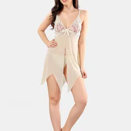 Be You Net Self Design Baby Doll Dress With Thong-image-70