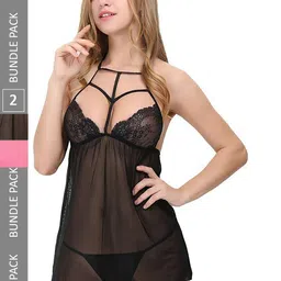 PIBU Pack Of 2 Halter Neck Net Baby Doll-picture-21