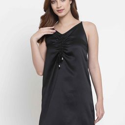 NEUDIS Women Black Solid Satin Baby Doll-image-83