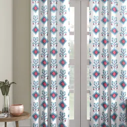 Aura Off White & Teal Ethnic Motifs Room Darkening Eyelets Door Curtain-image-98