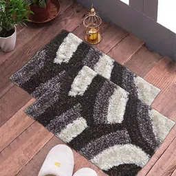 FABINALIV 2-Pcs White & Black Self-Designed Anti-Skid Door Mat-22