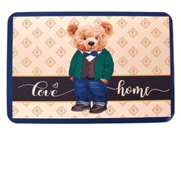 Yellow Bee Blue & Beige Teddy Love Printed Anti-Skid Doormat-54