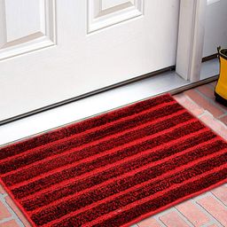 Kuber Industries Maroon Striped Velvet Anti-Skid Doormat-19