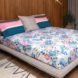 URBAN SPACE Divine Blue Floral 144 TC Pure Cotton Queen Bedsheet With 2 Pillow Covers-image-36