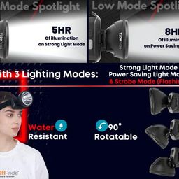 TechPride Rechargeable LED Head Torch Model: Hunter Headlight Upto 1km Range with Lithium-ion Battery, Blinking Feature for Fishing Camping Hiking Trekking Cycling Running etc, 140 Lumens image 4