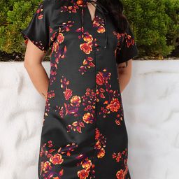 DressBerry Playful flower Printed Tie-Up Neck A-Line Mini Dress-image-42