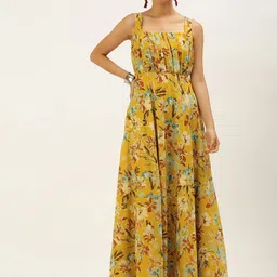 Ethnovog Yellow Floral Print Georgette Ethnic Maxi Maxi Dress-picture-2