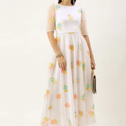 Ethnovog Off White Floral Print Made To Measure Maxi Dress-image-2