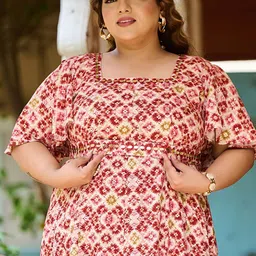 PrettyPlus by Desinoor.com Plus Size Floral Printed Flutter Sleeve A-Line Midi Dress image 2