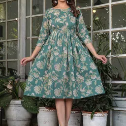 BAESD Floral Printed Cotton Fit and Flare Dress-image-31