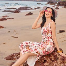 PURVAJA Floral Print Shoulder Straps Bodycon Maxi Dress-image-17