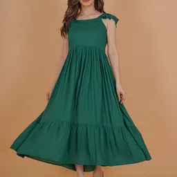 INDIANIC Ruffled Tiered Fit and Flare Midi Dress-21