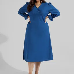 Instafab Plus Women Plus Size V Neck A-Line Midi Dress-picture-55