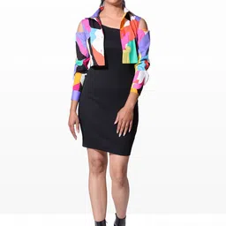 AMPED Round Neck Bodycon Dress with Multicolor Shirt-image-42