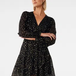Forever New V-Neck Puff Sleeves Embellished Wrap Style Mini Dress-picture-43