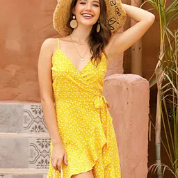 StyleCast Yellow Polka Dot Print Dress-image-49