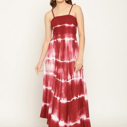 Aawari Maroon & White Tie and Dye Maxi Dress-image-58