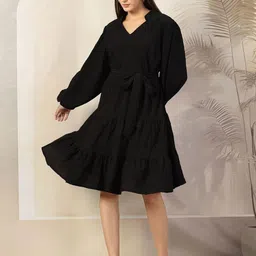 plusS  Solid Fit & Flare Dress-picture-38