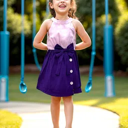A.T.U.N. Girls Colourblocked Round Neck Sleeveless Bow Fit & Flare Dress-picture-5