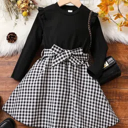BAESD Girls Checked Fit & Flare Cotton Belted Dress-image-18