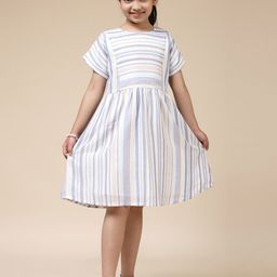 BAESD Girls Striped Round Neck Casual Fit & Flare Dress-image-23