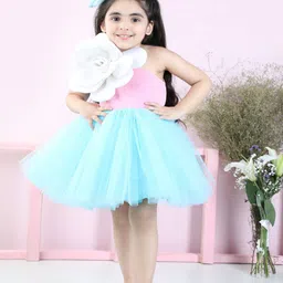THE LITTLE CELEBS Girls Solid One Shoulder Scuba Knee Length Fit & Flare Dress-picture-28