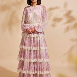 Roseroom By Isha J Women Floral Printed Puff Sleeves Layered Fit & Flare Maxi Dress-image-36