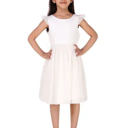 Miyo Girls Round Neck Flutter Sleeves Cotton Fit & Flare Dress-image-12